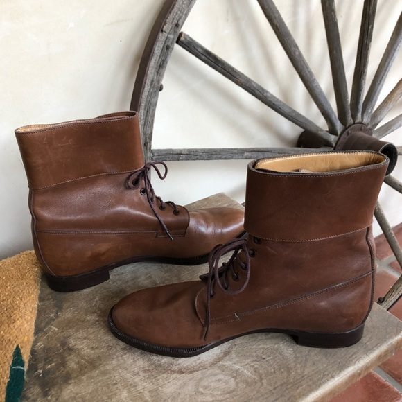 RALPH LAUREN Lt Brown Leather Doughboy Lace-Up Buckle Ankle Boots 10B Italy RARE - Picture 12 of 12